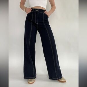 Anthropologie Maeve Dark Blue Trousers with Contrast Stitching
